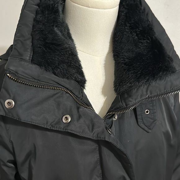 ZARA‎ Black Down Coat Long Jacket hood Winter Snow size XS Extra Small Faux Fur - Picture 2 of 10